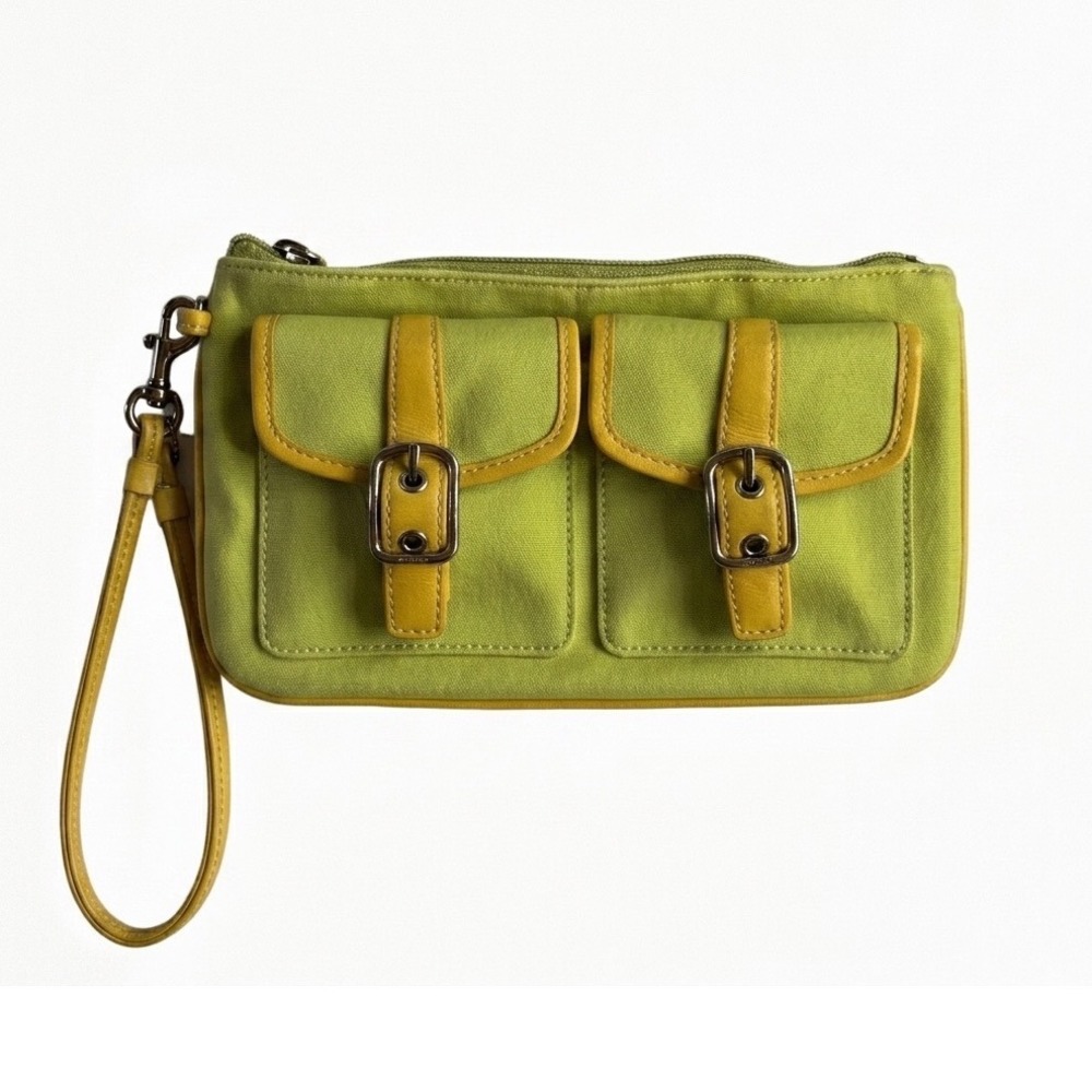 NWT! Coach FS3431 Field Wristlet Lime Green Canvas Yellow Leather Cargo‎ Buckle